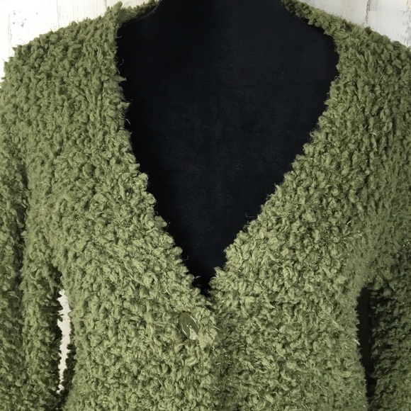 RXB Boucle Knit Cardigan Sweater Army Green NWT - Picture 3 of 7